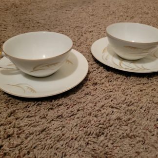 Pair of Mikasa Laguna Teacups and Saucers Wheat Pattern