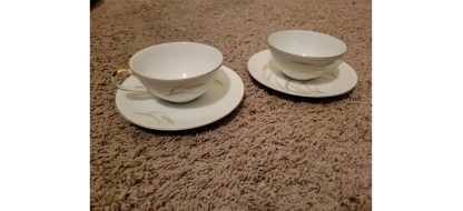 Pair of Mikasa Laguna Teacups and Saucers Wheat Pattern