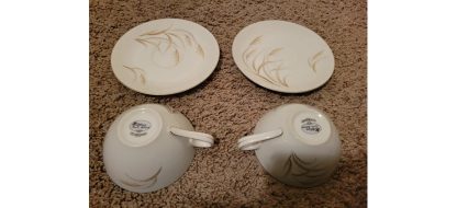 Pair of Mikasa Laguna Teacups and Saucers Wheat Pattern