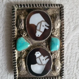 Vintage Silver Isabel Simplicio Zuni Native American Turquoise Belt Buckle