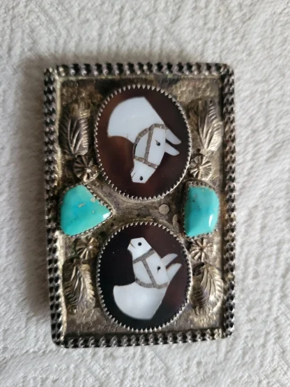 Vintage Silver Isabel Simplicio Zuni Native American Turquoise Belt Buckle