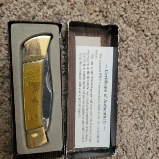 Collectible Vintage Gold Plated Commemorative WWII WW2 Pocket Knife