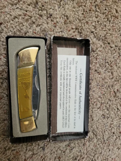 Collectible Vintage Gold Plated Commemorative WWII WW2 Pocket Knife