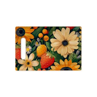 Flowers and Strawberries Summer Pattern Wood Cutting Board