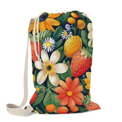 Flowers and Strawberries Summer Pattern Laundry Bag