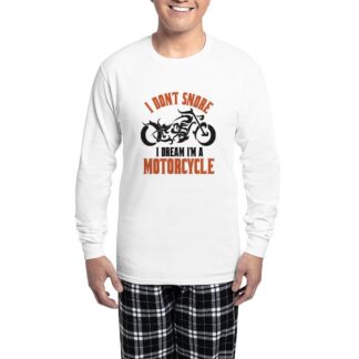 I Don't Snore I Dream I'm A Motorcycle Men's Long Sleeve Pajamas White Checker