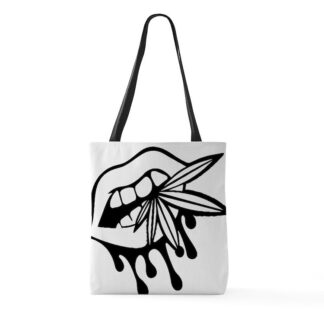 BITING MARIJUANA Large Tote Bag