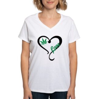 LOVE HEART MARIJUANA Women's V-Neck T-Shirt