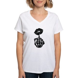 SKULL FINGER KISS Women's V-Neck T-Shirt