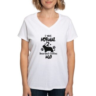 I WAS NORMAL 2 BEARDED COLLIES AGO Women's V-Neck T-Shirt