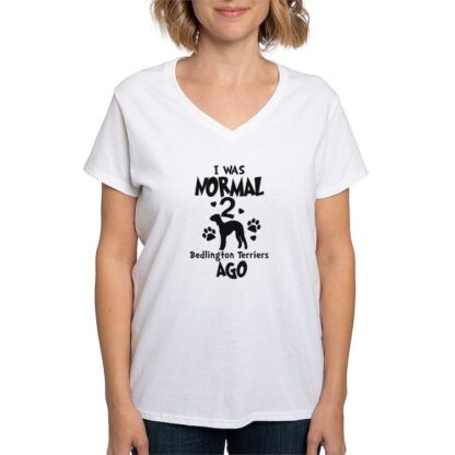 I WAS NORMAL 2 BEDLINGTON TERRIERS AGO Women's V-Neck T-Shirt