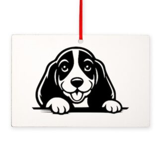 PEEKING BASSET Rectangle Ornament