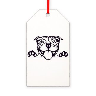 PEEKING AMERICAN STAFFORDSHIRE TERRIER Gift Tag Ornament