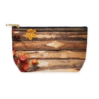 Rustic wood and Autumn Leaves Makeup Bag