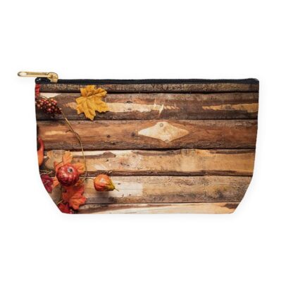 Rustic wood and Autumn Leaves Makeup Bag