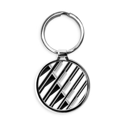 Black and White Lines Circle Keychain