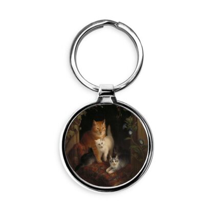 Three cats on a chair painting Circle Keychain