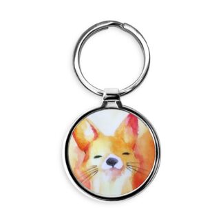 Cute Watercolor Fox Circle Keychain