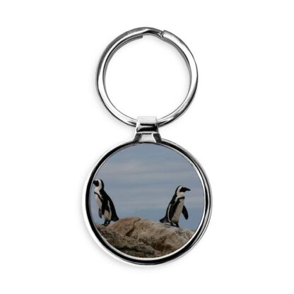 Penguins on Rocks Circle Keychain