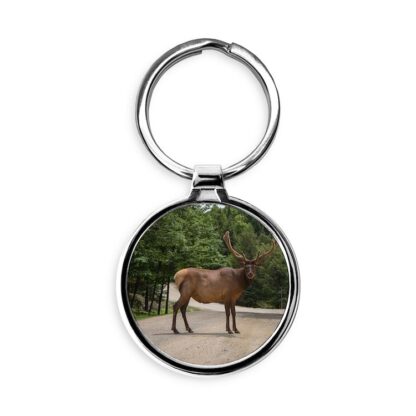 Elk in The Forest Circle Keychain