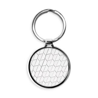 Black and White Geometric Pattern Circle Keychain