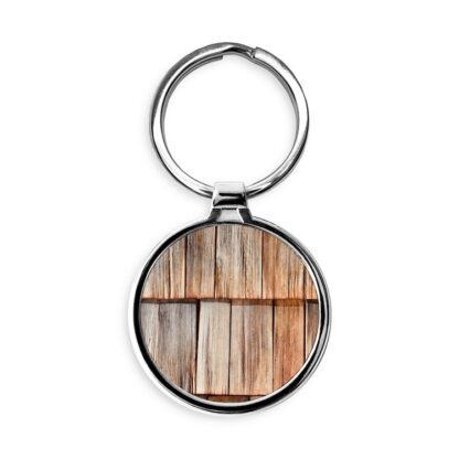 Weathered Wooden Siding Circle Keychain