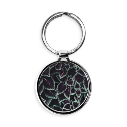 Vibrant Textured Leaf Pattern Circle Keychain