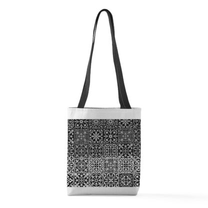 Black and White Floral Geometric Pattern Small Tote Bag